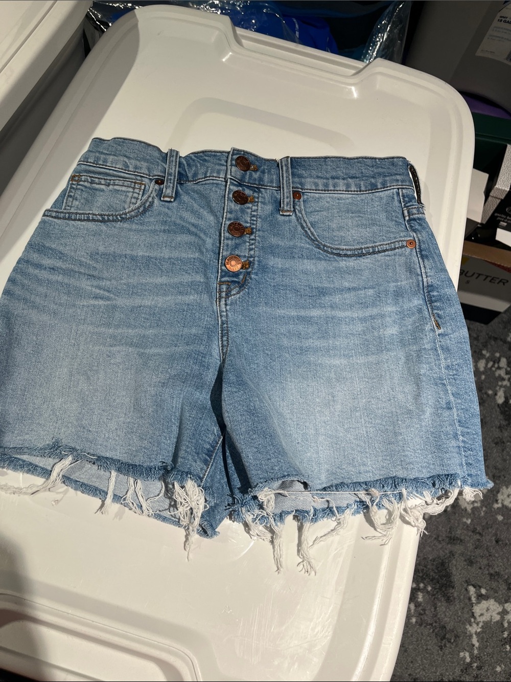 Madewell Light Blue Cutoff Frayed Denim Shorts with Button Fly